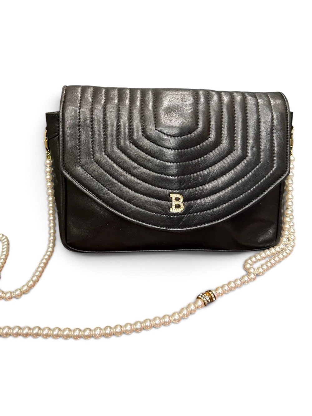 Vintage Bally Lambskin Rhinestone B Flap Bag